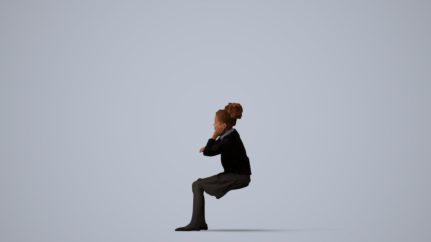 realistic 3D human girl kids, archviz people FBX OBJ for Blender, three-quarter view render