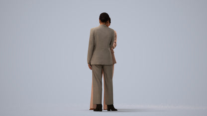 realistic 3D woman business, scanned archviz people for Blender and 3ds Max, three-quarter view render