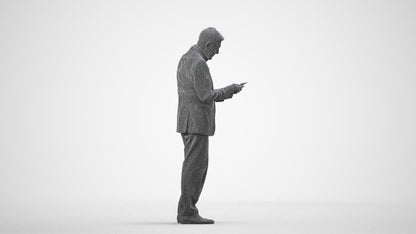 3D scanned senior man business, photorealistic archviz people for Enscape and SketchUp, wireframe side view