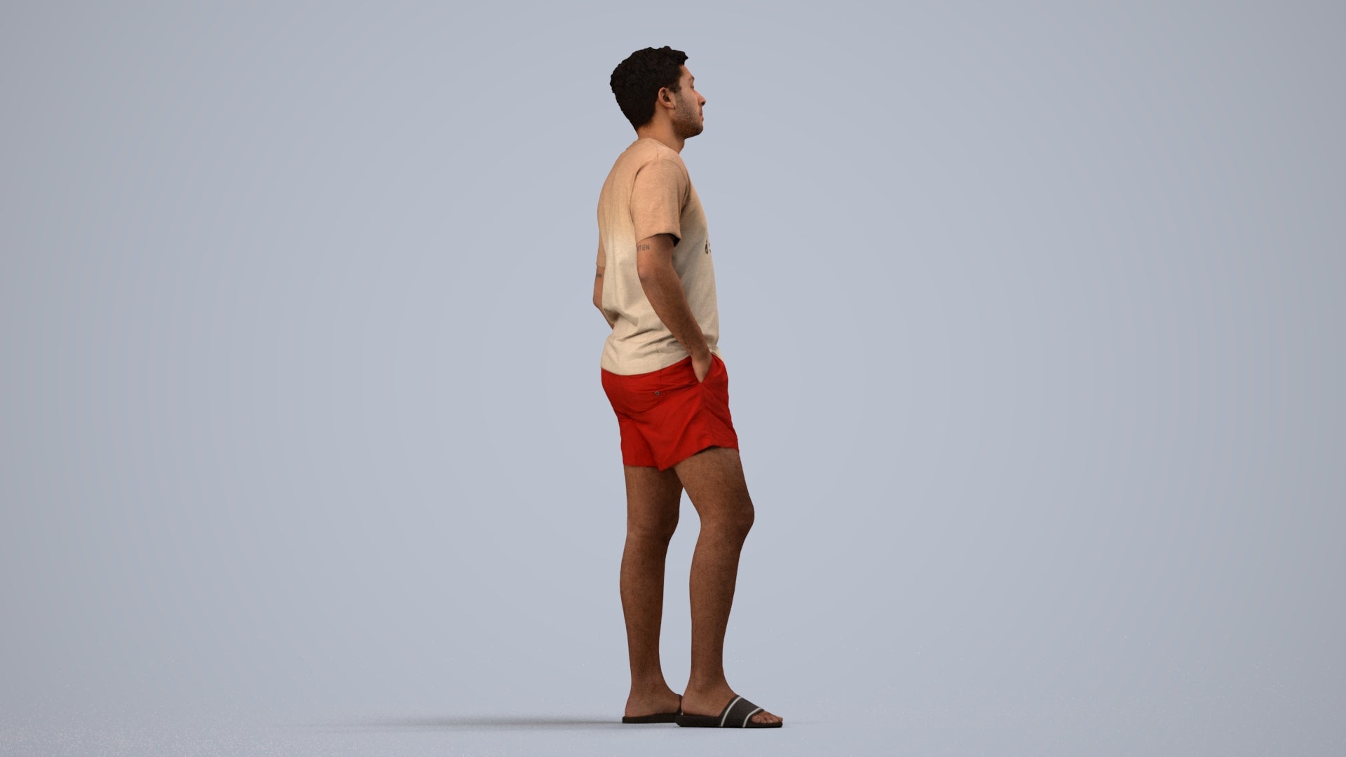 realistic 3D people man casual standing, render-ready for V-Ray and Corona, FBX OBJ, side view render