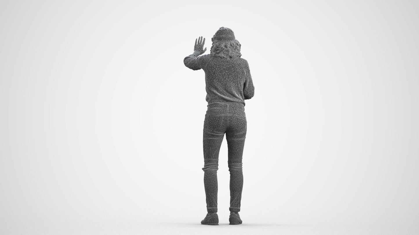 realistic 3D human woman casual standing, archviz people FBX OBJ for Blender, wireframe front view
