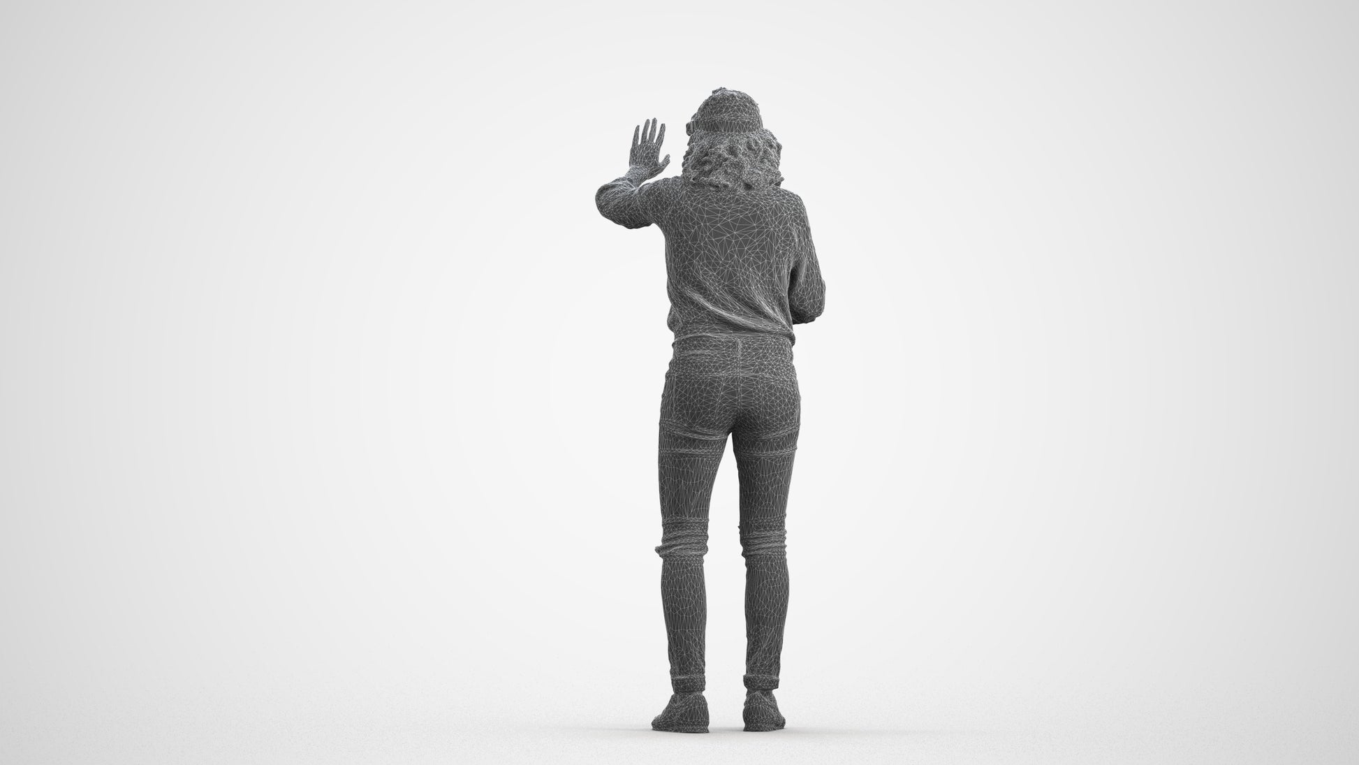 realistic 3D human woman casual standing, archviz people FBX OBJ for Blender, wireframe front view