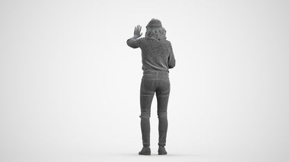 realistic 3D human woman casual standing, archviz people FBX OBJ for Blender, wireframe front view