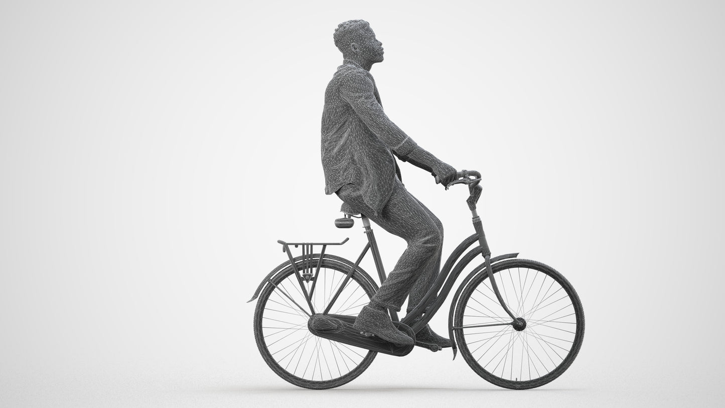 3D people model man casual cycling, scanned human for 3ds Max rendering, wireframe side view