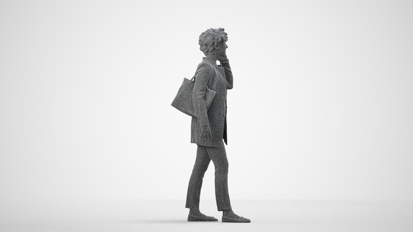 realistic 3D people woman business standing, render-ready for V-Ray and Corona, FBX OBJ, wireframe side view