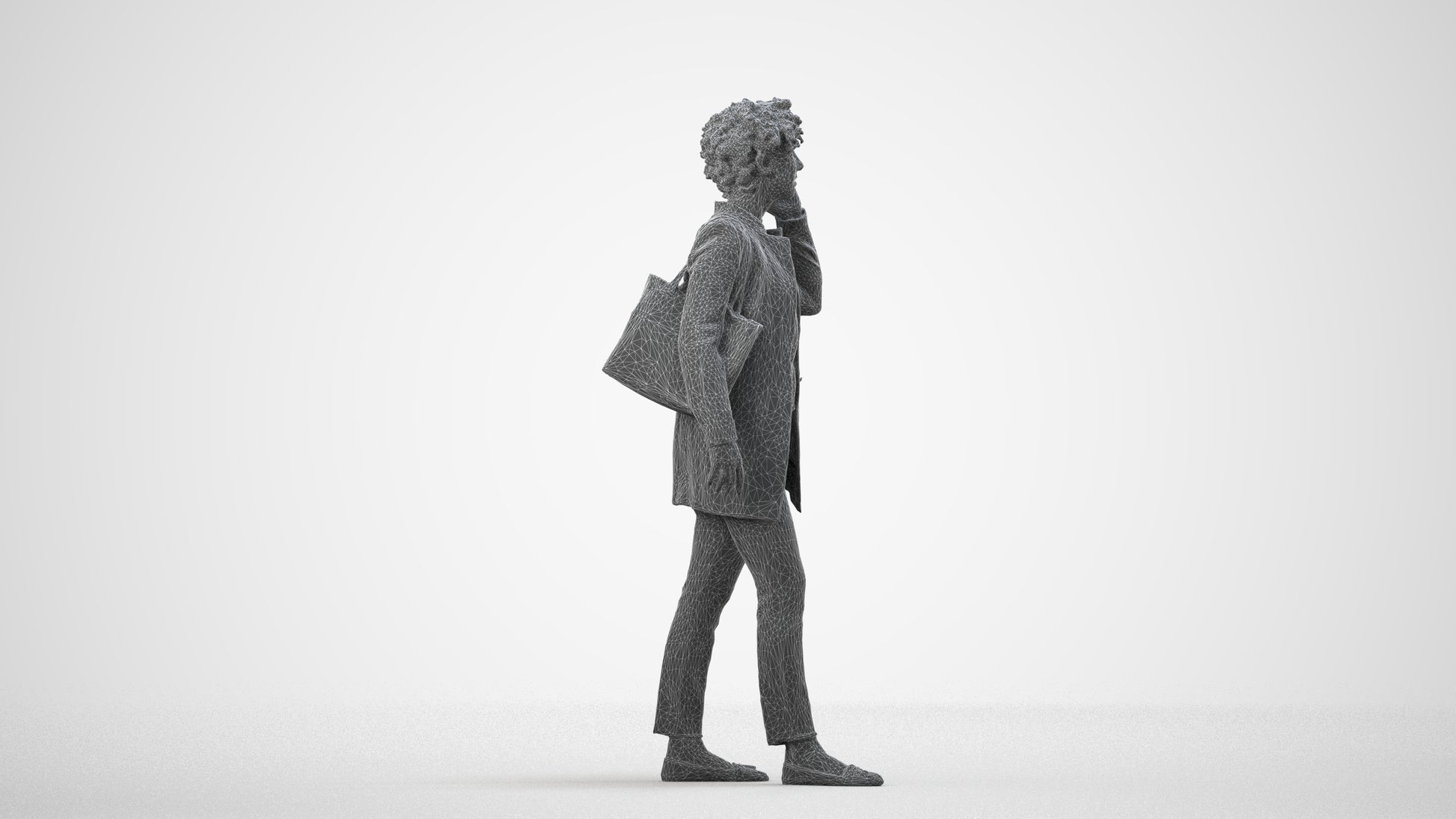 realistic 3D people woman business standing, render-ready for V-Ray and Corona, FBX OBJ, wireframe side view