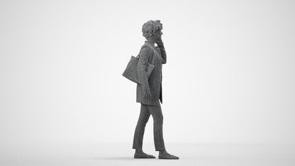 realistic 3D people woman business standing, render-ready for V-Ray and Corona, FBX OBJ, wireframe side view