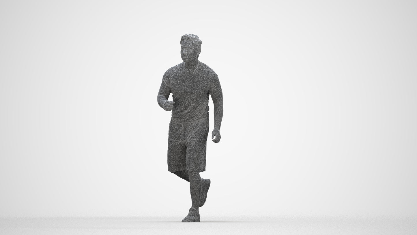 realistic 3D people man sport walking, render-ready for V-Ray and Corona, FBX OBJ, wireframe back view