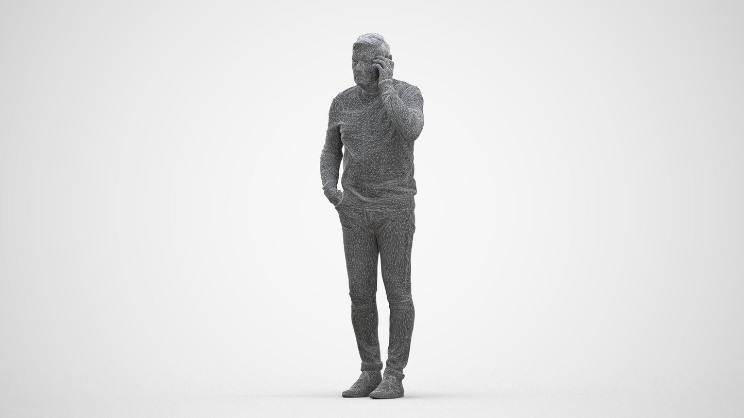 3D human model man casual standing, photogrammetry scanned person for archviz, three-quarter front view render