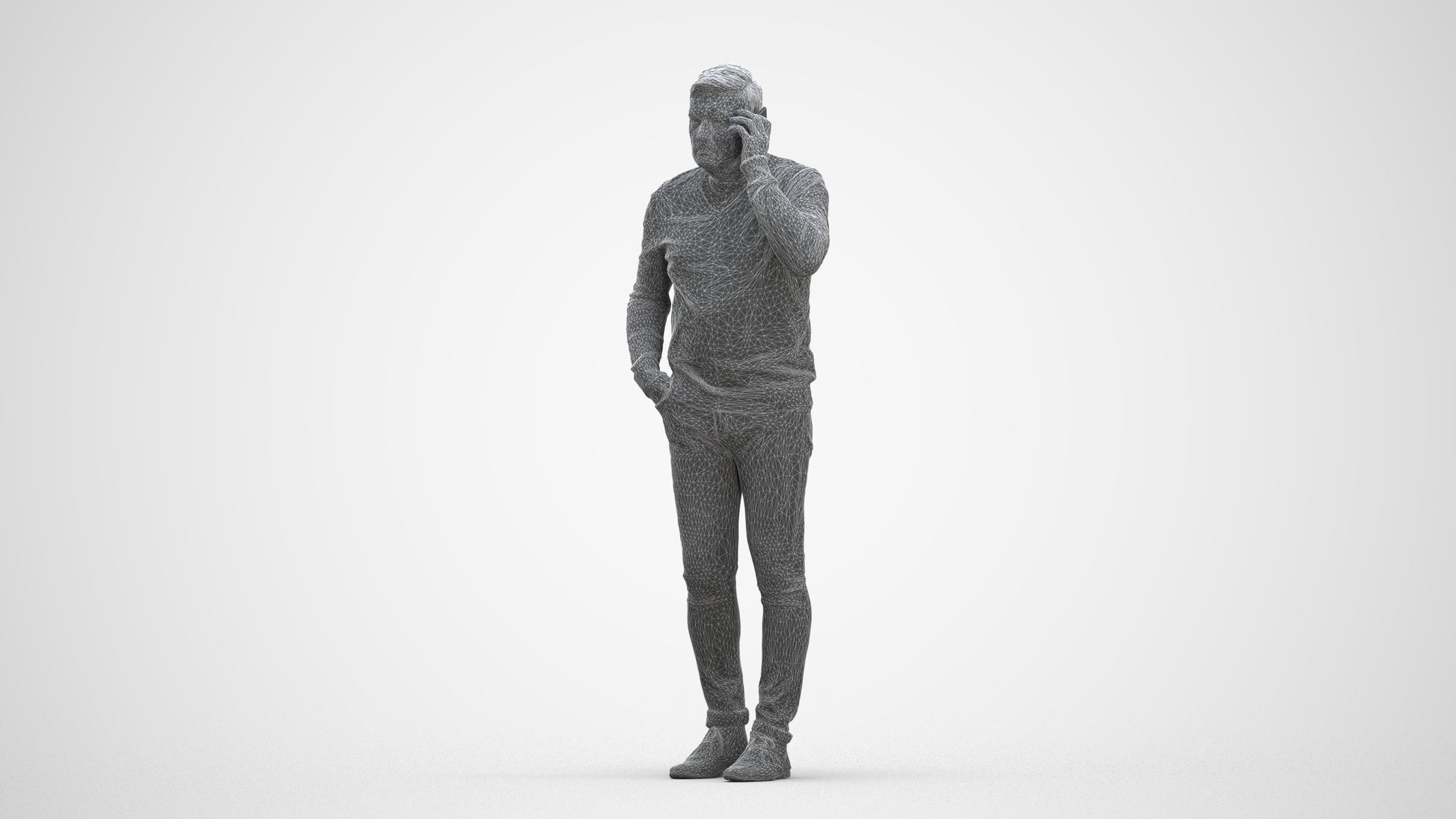 3D human model man casual standing, photogrammetry scanned person for archviz, three-quarter front view render