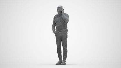 3D human model man casual standing, photogrammetry scanned person for archviz, three-quarter front view render