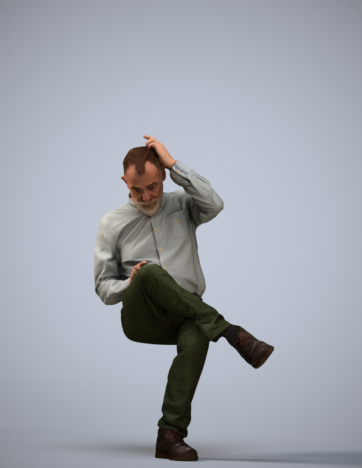 photogrammetry 3D senior man casual sitting, realistic human model archviz FBX