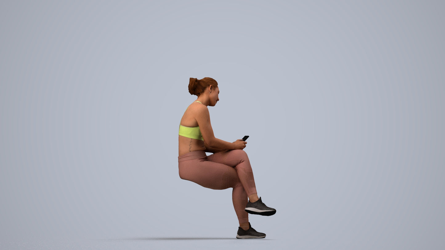 3D people model woman sport, scanned human for 3ds Max rendering, side view render