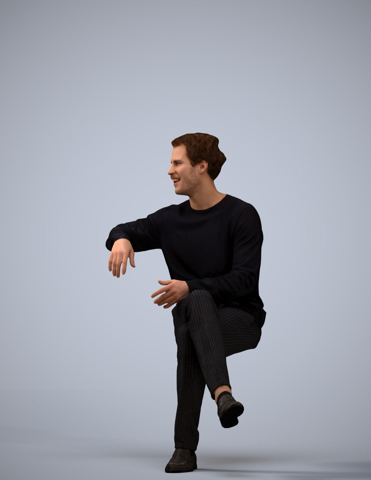scanned 3D man casual sitting, photogrammetry people for Enscape and V-Ray