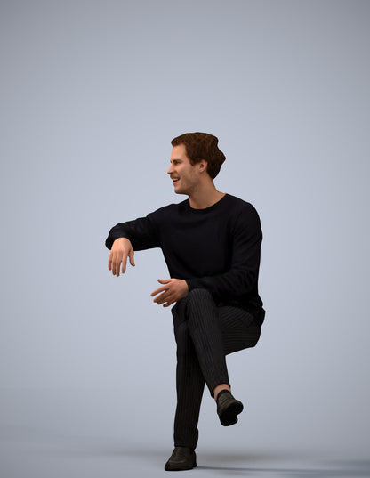 scanned 3D man casual sitting, photogrammetry people for Enscape and V-Ray