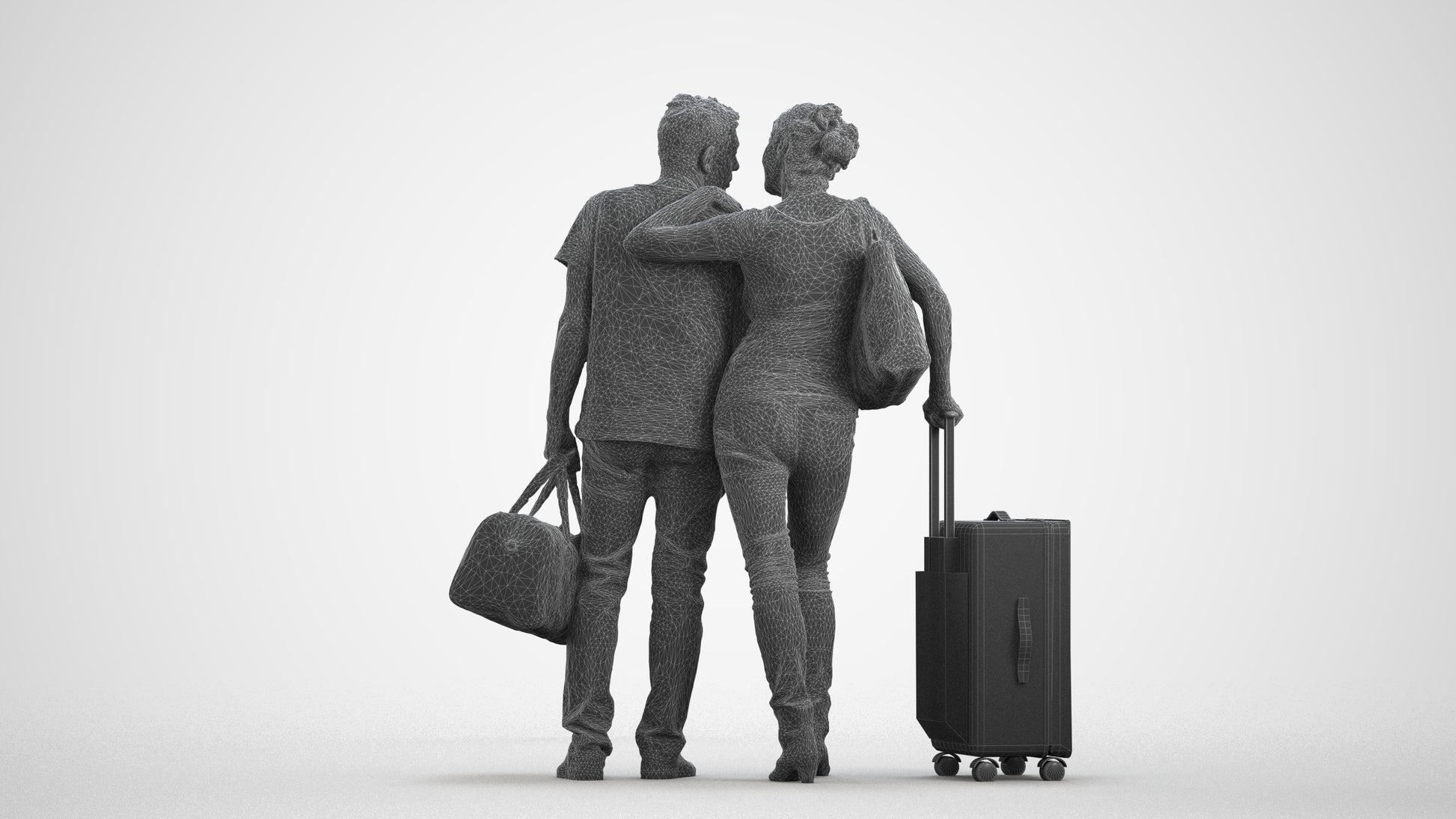 3D scanned senior woman couple casual, photorealistic archviz people for Enscape and SketchUp, wireframe front view