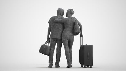3D scanned senior woman couple casual, photorealistic archviz people for Enscape and SketchUp, wireframe front view