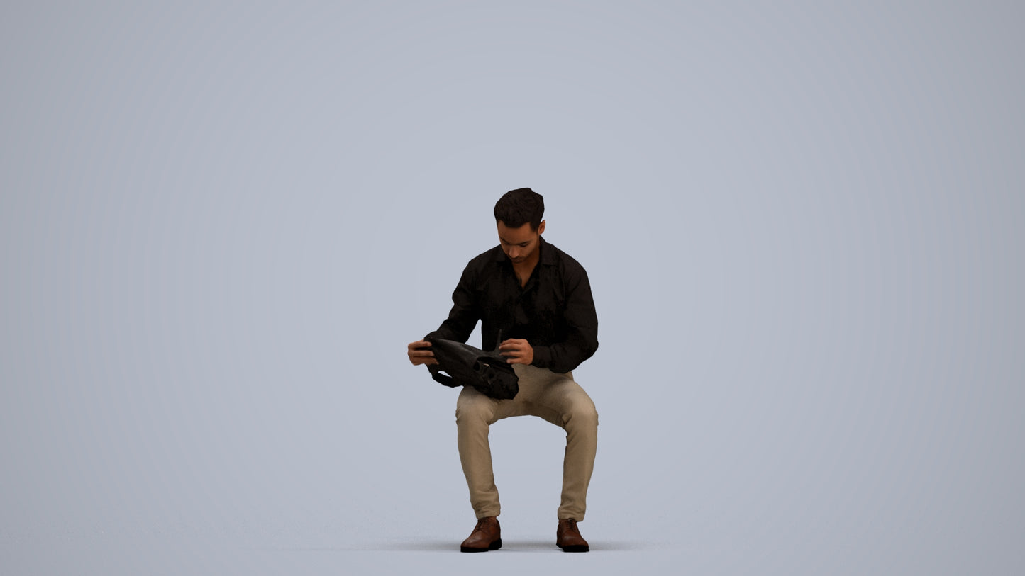 photogrammetry 3D man business sitting, realistic human model archviz FBX, standing pose render