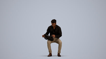 photogrammetry 3D man business sitting, realistic human model archviz FBX, standing pose render