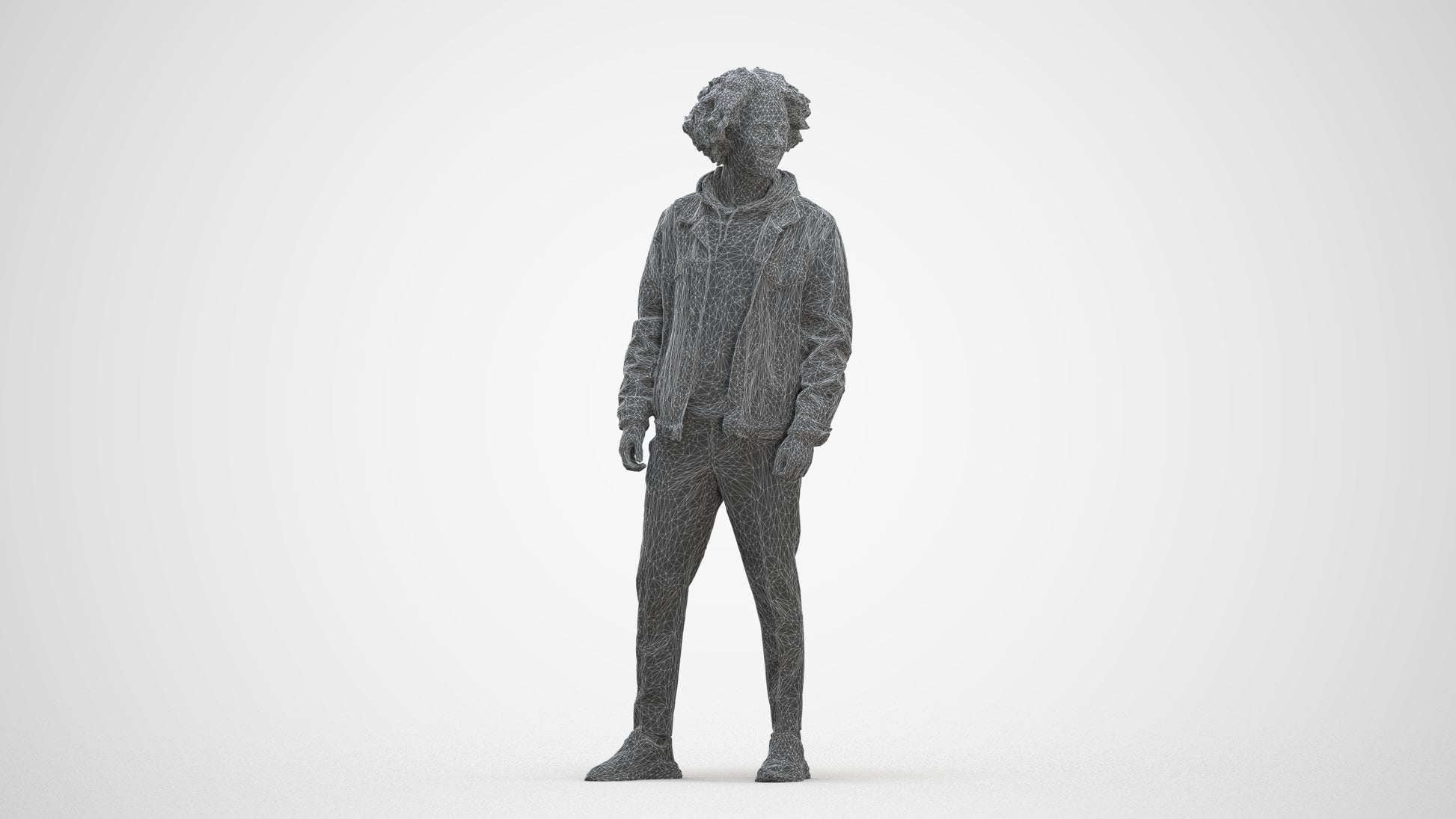 3D human model man casual standing, photogrammetry scanned person for archviz, three-quarter front view render