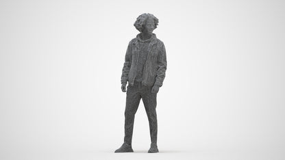 3D human model man casual standing, photogrammetry scanned person for archviz, three-quarter front view render