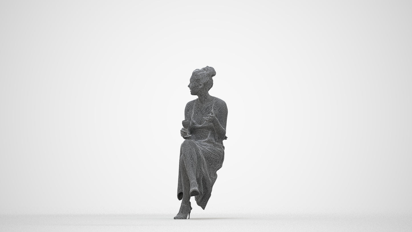 3D scanned woman formalaffairs formal, photorealistic archviz people for Enscape and SketchUp, wireframe back view