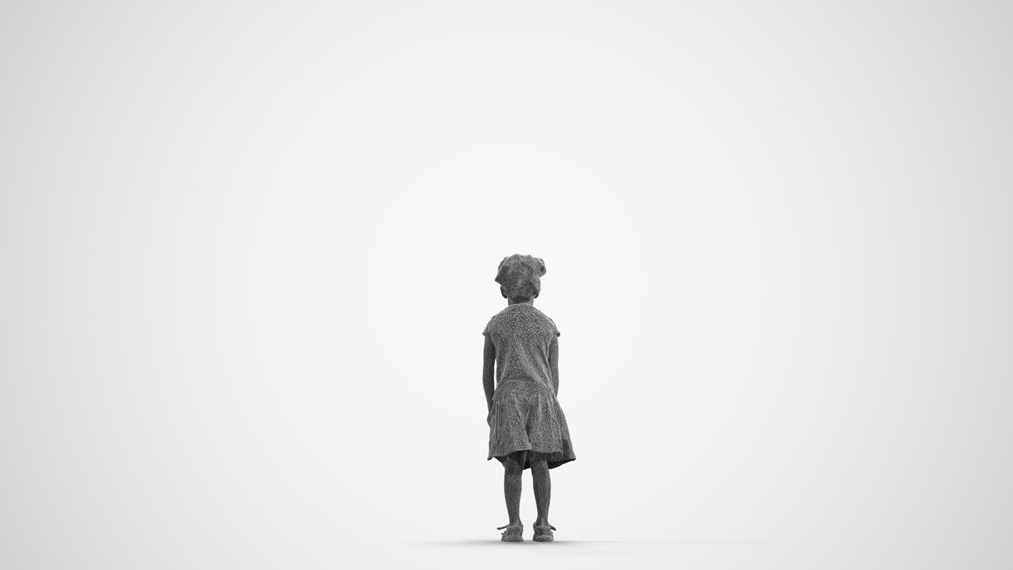 realistic 3D human girl casual kids, archviz people FBX OBJ for Blender, wireframe front view