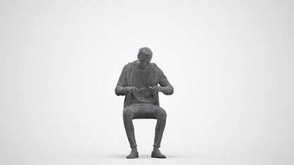 realistic 3D man casual sitting, scanned archviz people for Blender and 3ds Max, three-quarter front view render