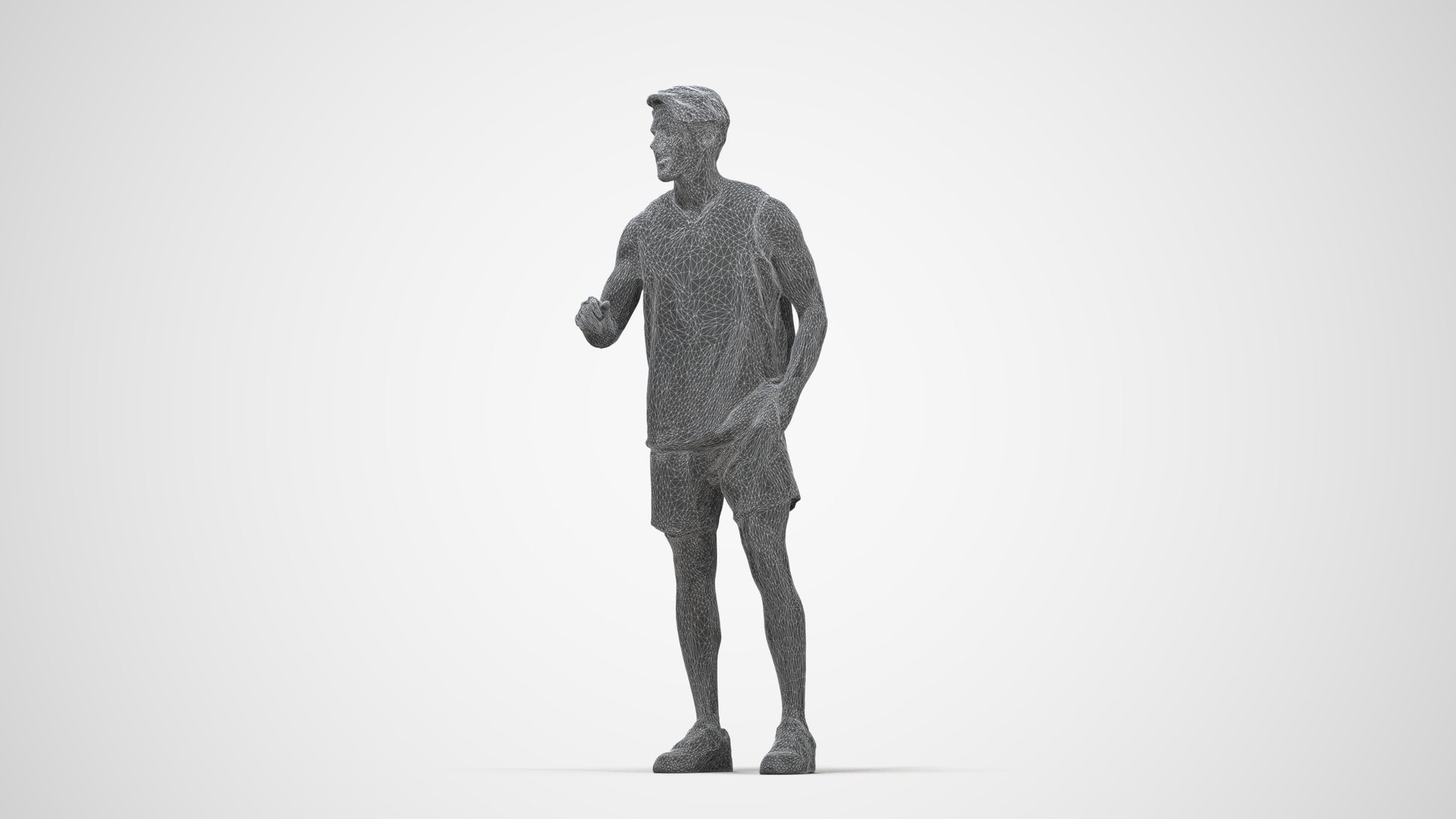 realistic 3D people man sport standing, render-ready for V-Ray and Corona, FBX OBJ, wireframe back view