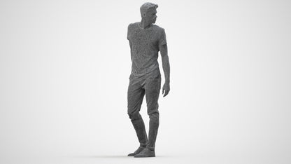 3D scanned man mix casual, photorealistic archviz people for Enscape and SketchUp, wireframe side view