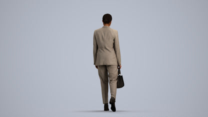 realistic 3D woman business walking, scanned archviz people for Blender and 3ds Max, front view render