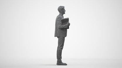 3D human model man business, photogrammetry scanned person for archviz, wireframe side view