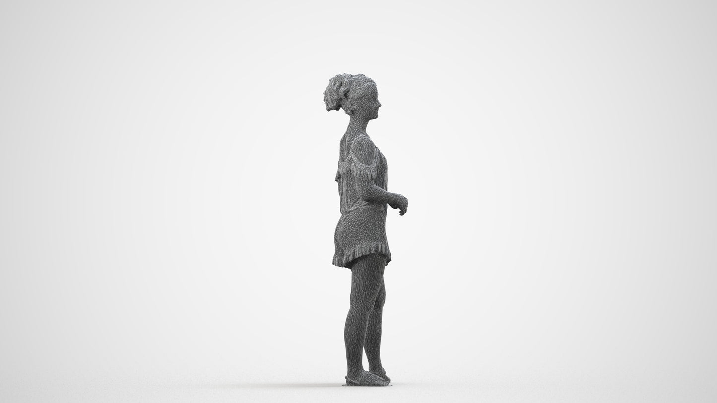 3D scanned girl kids casual, photorealistic archviz people for Enscape and SketchUp, wireframe side view