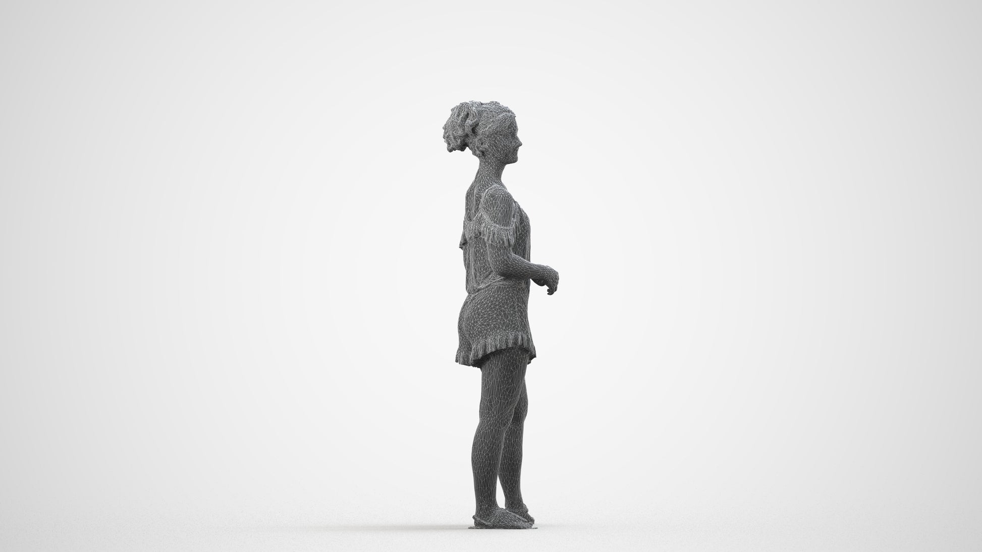 3D scanned girl kids casual, photorealistic archviz people for Enscape and SketchUp, wireframe side view