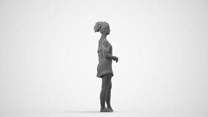 3D scanned girl kids casual, photorealistic archviz people for Enscape and SketchUp, wireframe side view