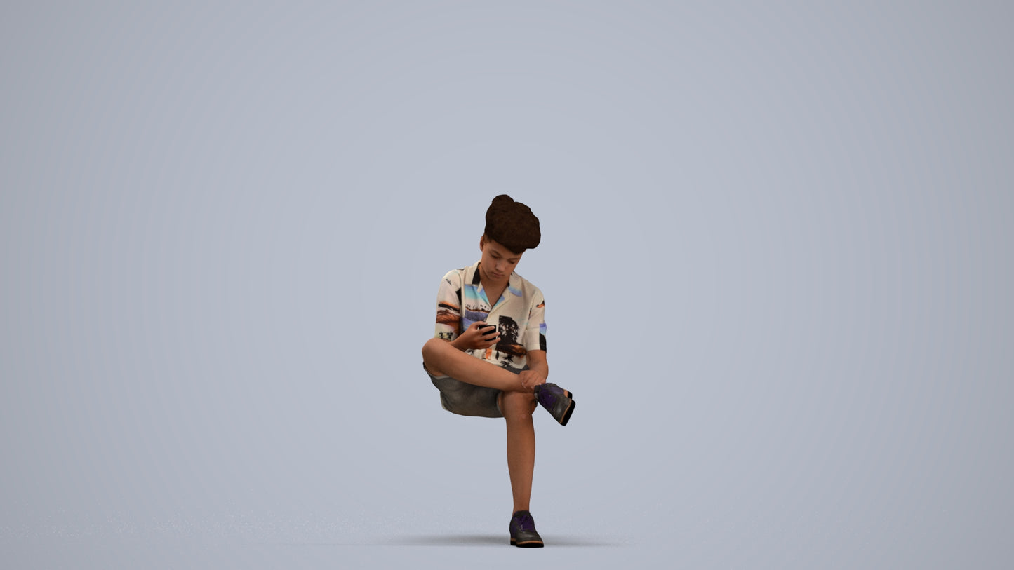 realistic 3D human boy casual kids, archviz people FBX OBJ for Blender, standing pose render
