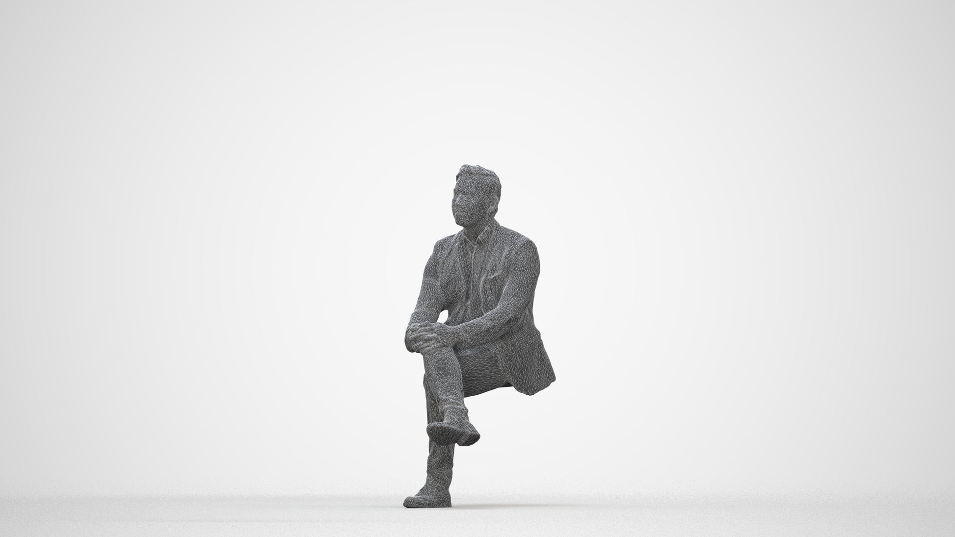 3D people model man business, scanned human for 3ds Max rendering, wireframe back view