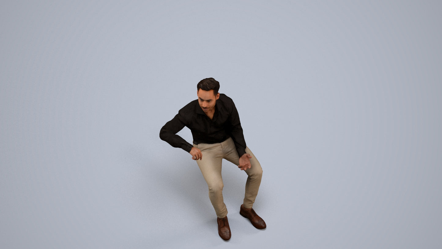 realistic 3D man business sitting, scanned archviz people for Blender and 3ds Max, back view render