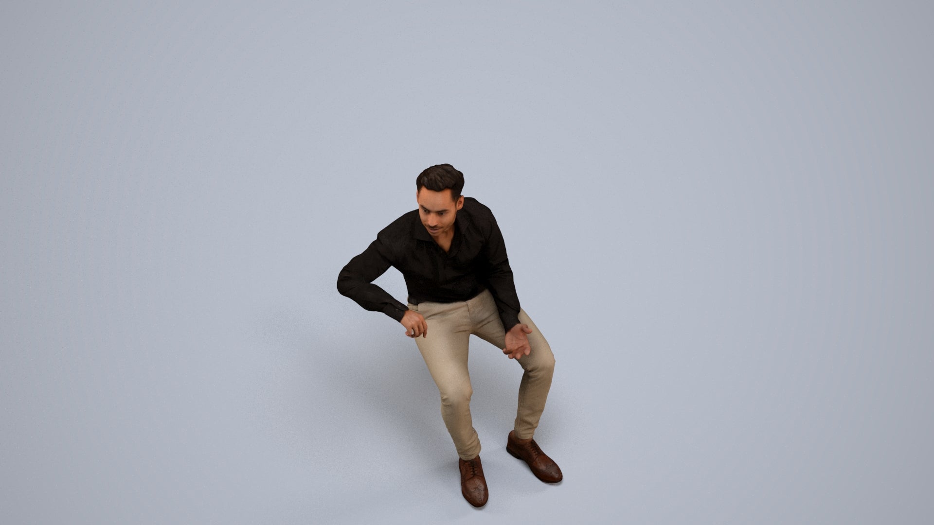 realistic 3D man business sitting, scanned archviz people for Blender and 3ds Max, back view render
