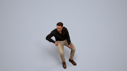 realistic 3D man business sitting, scanned archviz people for Blender and 3ds Max, back view render