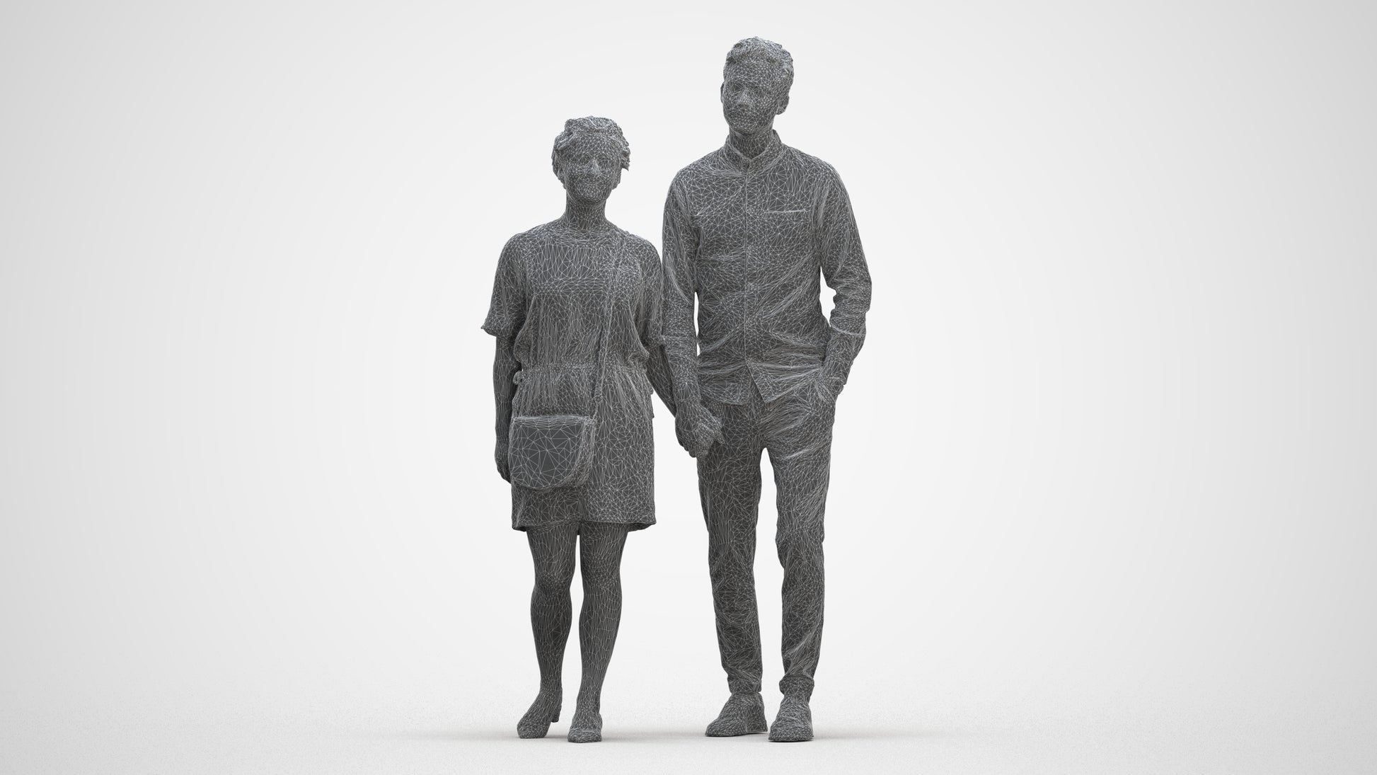 realistic 3D people woman casual couple, render-ready for V-Ray and Corona, FBX OBJ, three-quarter front view render
