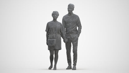 realistic 3D people woman casual couple, render-ready for V-Ray and Corona, FBX OBJ, three-quarter front view render