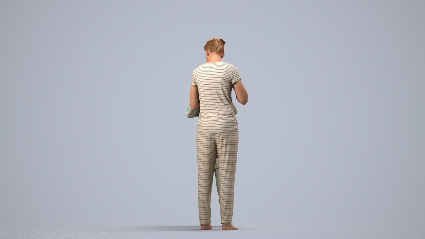 photogrammetry 3D girl mix, realistic human model archviz FBX, side view render