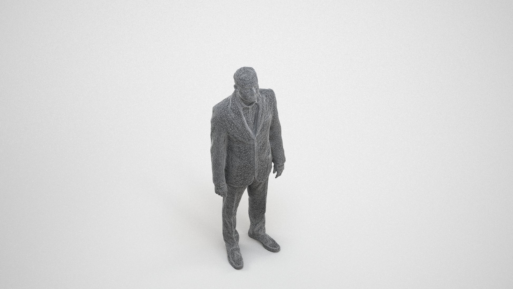 scanned 3D man formal standing, photogrammetry people for Enscape and V-Ray, wireframe three-quarter view