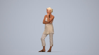 realistic 3D people senior woman casual standing, render-ready for V-Ray and Corona, FBX OBJ, top-down view render