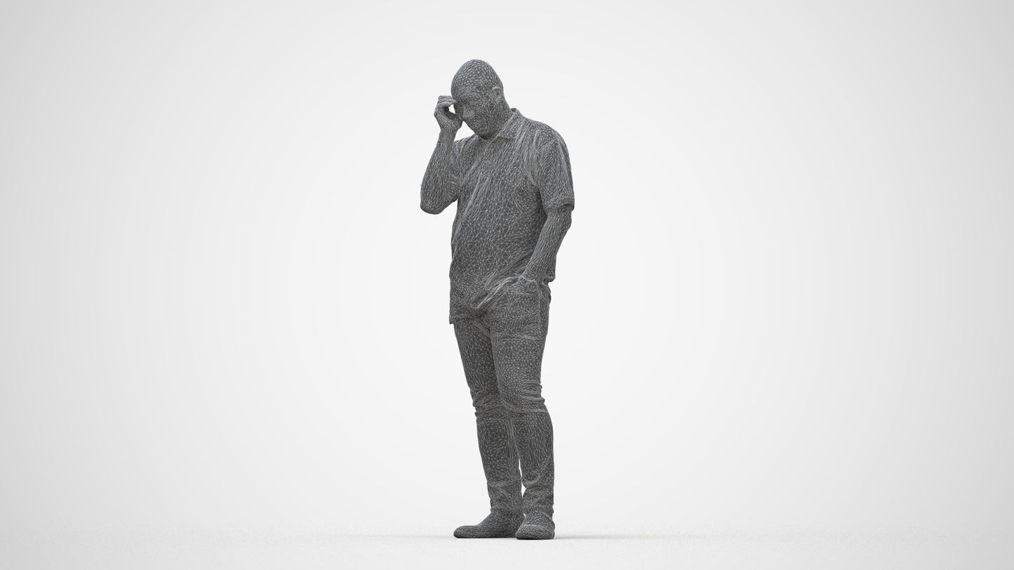scanned 3D man casual standing, photogrammetry people for Enscape and V-Ray, wireframe back view