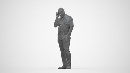 scanned 3D man casual standing, photogrammetry people for Enscape and V-Ray, wireframe back view