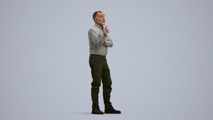 realistic 3D human senior man casual standing, archviz people FBX OBJ for Blender, standing pose render