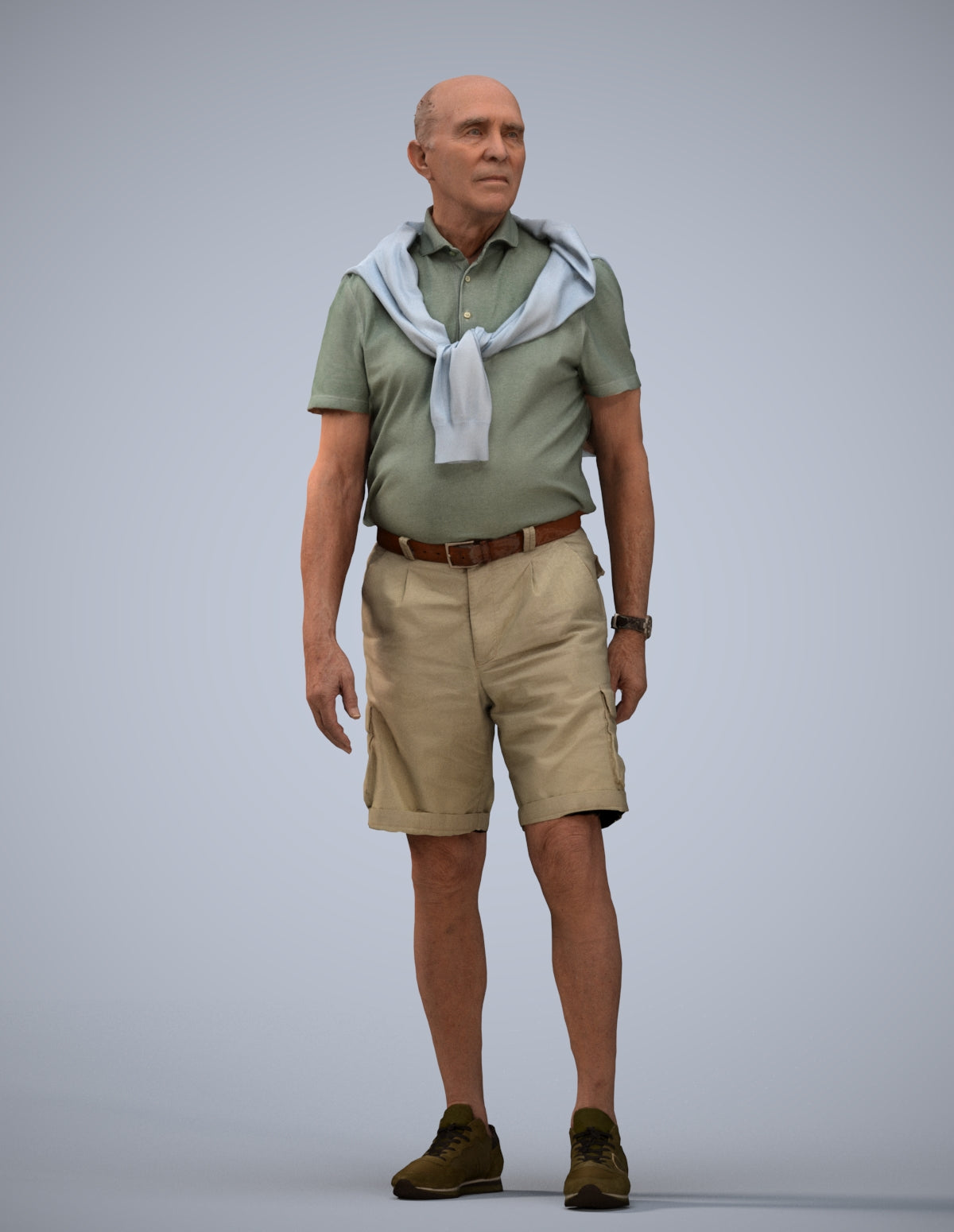 3D scanned senior man standing casual, photorealistic archviz people for Enscape and SketchUp