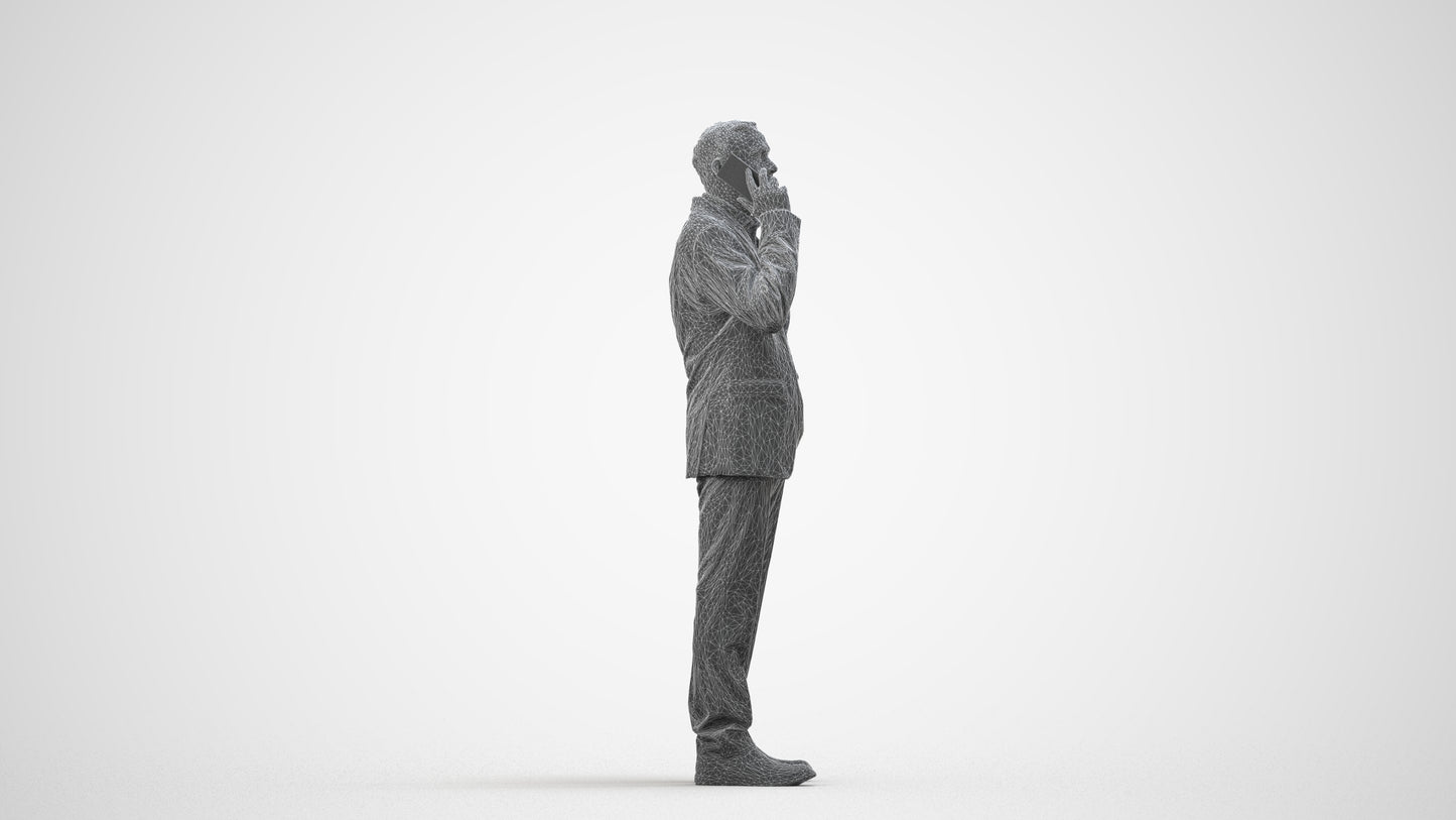 3D scanned man business, photorealistic archviz people for Enscape and SketchUp, wireframe side view